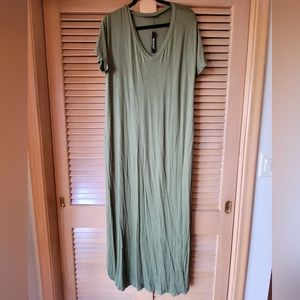 HUSKARY MAXI SHIRT DRESS V NECK Army Green